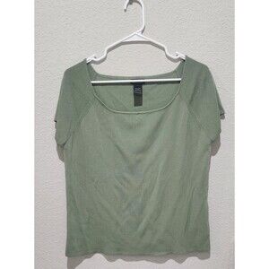 Womens Multiples Olive Green Scoop Neck Blouse Size L Casual Top